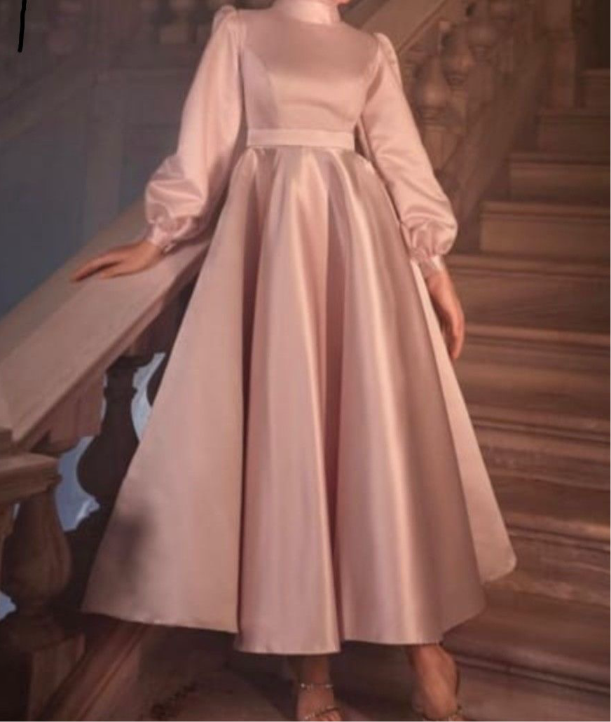 Matte satin tea length burgundy emerald green beige black navy long sl –  Anna's Couture Dresses