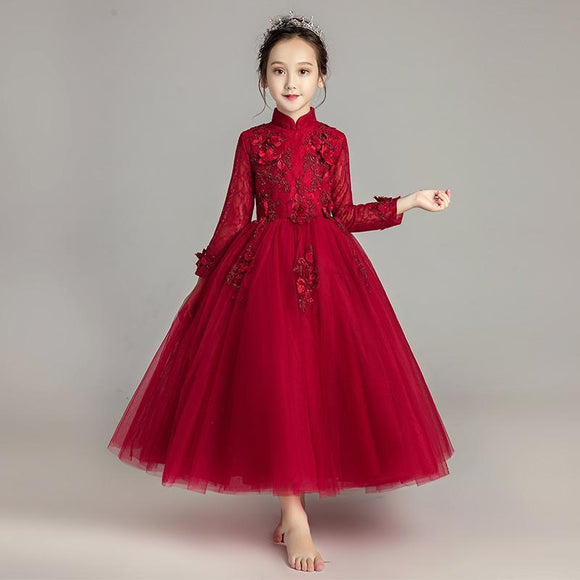 Red lace tutu puffy skirt little girl birthday dress flower girl dresses
