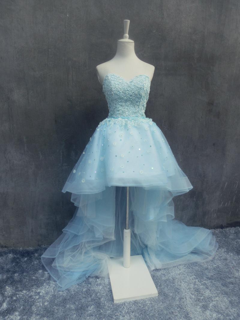 short blue wedding dress Sky Blue Inner Ivory Lace Overlay Short Bridal Dress