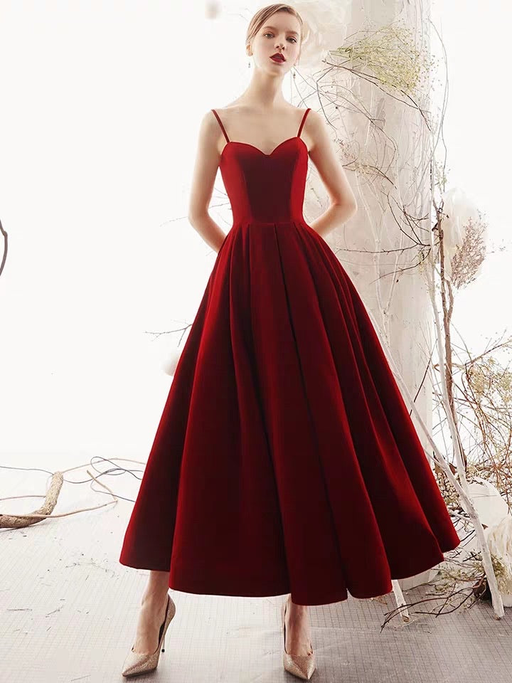 Modern style red velvet tea length prom cocktail dress 2020 Anna's Couture Dresses Modern style red velvet tea length prom cocktail dress 2020 Anna's Couture Dresses