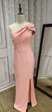Off shoulder blush pink shiny bridesmaids dresses bodice slit  2020
