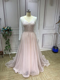 Gorgeous long sleeves heavy beaded sequins pearls dusty pink mermaid wedding dress 2021#112206