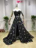 Chic black lace embroidery slit skirt prom semi formal farewell dress 2021