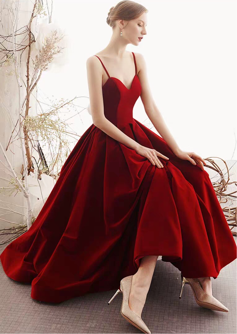 Modern style red velvet tea length prom cocktail dress 2020 Anna's Couture Dresses Modern style red velvet tea length prom cocktail dress 2020 Anna's Couture Dresses