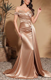 Simple rose gold satin mermaid prom dress 2026