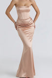 Simple rose gold satin mermaid prom dress 2026