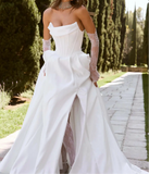 Chic and sexy corset top mikado wedding dresses with slit skirt 2025 sweeping train