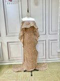 Rose gold sequins cape prom dress 2024,cape sleeves prom dresses for Muslim girls