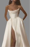 Chic and sexy corset mikado wedding dresses with slit skirt 2025 sweeping train