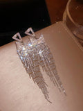 Sliver crystals metal alloy drop tassels long earrings