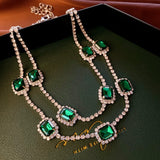 Emerald green glass beads crystals necklace earrings in set