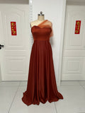 Custom made stretchy silk satin  fabric bridesmaids dresses in terracotta color