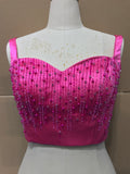 Pearls crystals rhinestones beaded hot pink crop bustier top