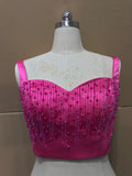 Pearls crystals rhinestones beaded hot pink crop bustier top