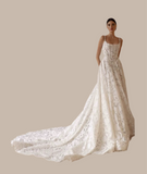 Personally customized bodice corset brocade lace over ball gown skirt wedding dresses 2025 sweeping and cathedral length