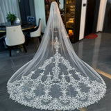 Charming lace appliqués bridal wedding veil at chapel cathedral length (3 meters )
