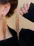 Gold color gradient crystals metal alloy drop tassels long earrings in sets