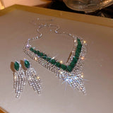 Glass beads crystals necklace and earrings in emerald green