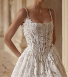 Personally customized bodice corset brocade lace over ball gown skirt wedding dresses 2025 sweeping and cathedral length