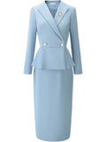 Sky Blue Tailored Suit Sets:blazer,skirt and pants