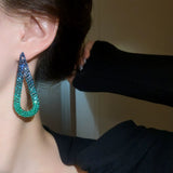 Emerald green gradient crystals metal alloy drop tassels long earrings in sets
