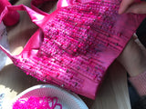 Pearls crystals rhinestones beaded hot pink crop bustier top