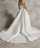 Customization made corset bodice wedding dress mikado bridal gown 2025 sweeping train