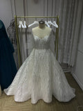 Gorgeous long sleeves lace appliqués heavy beaded luxurious ball gown skirt wedding gown