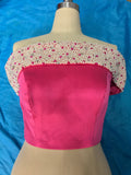 Off shoulder pearls crystals rhinestones beaded hot pink crop top