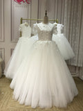 Fairytale florals with crystals beaded short sleeves tulle tutu puffy little baby toddlers flower girl dresses(in stock)