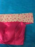 Off shoulder pearls crystals rhinestones beaded hot pink crop top