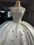 Chic style corset bodice matte satin strapless ball gown wedding dress mikado bridal gown 2026 sweeping train