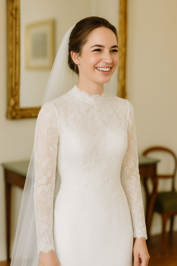 Customization kind high collar vintage cored lace appliqués bodice jacket long sleeves for bride