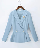 Sky Blue Tailored Suit Sets:blazer,skirt and pants