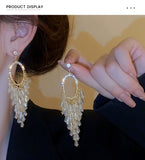 Clear glass beads crystals drop tassels long earrings