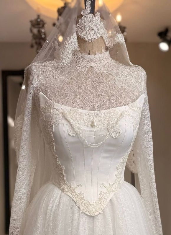 Corset top with lace appliqués and pearls beaded,bridal accessories corset bustier top