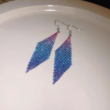 Ice blue gradient crystals metal alloy drop tassels long earrings in sets