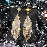 Crystals Metal alloy drop tassels long earrings in gold silver color