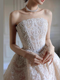 Chic style corset bodice slit lace ball gown wedding dress,off white bridal gown 2026 sweeping train