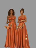 Custom made stretchy silk satin  fabric bridesmaids dresses in terracotta color