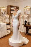 Customization high couture fully beaded trumpet skirt mermaid wedding dress with florals and tassels on the top of shoulder