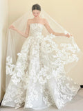 Customization chic strapless lace appliqués ball gown skirt wedding dresses 2025