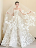 Customization chic strapless lace appliqués ball gown skirt wedding dresses 2025