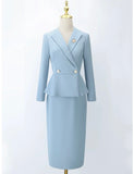 Sky Blue Tailored Suit Sets:blazer,skirt and pants