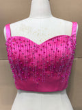 Pearls crystals rhinestones beaded hot pink crop bustier top