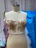 Gold lace appliqués crystals rhinestones beaded corset bustier top