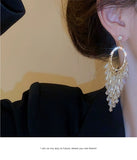 Clear glass beads crystals drop tassels long earrings