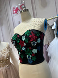 Florals crystals pearls beaded corset top