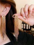 Gold color gradient crystals metal alloy drop tassels long earrings in sets