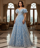 Gorgeous glitter blush pink light blue prom birthday graduation dresses with detachable sleeves personalized 2025 Autumn